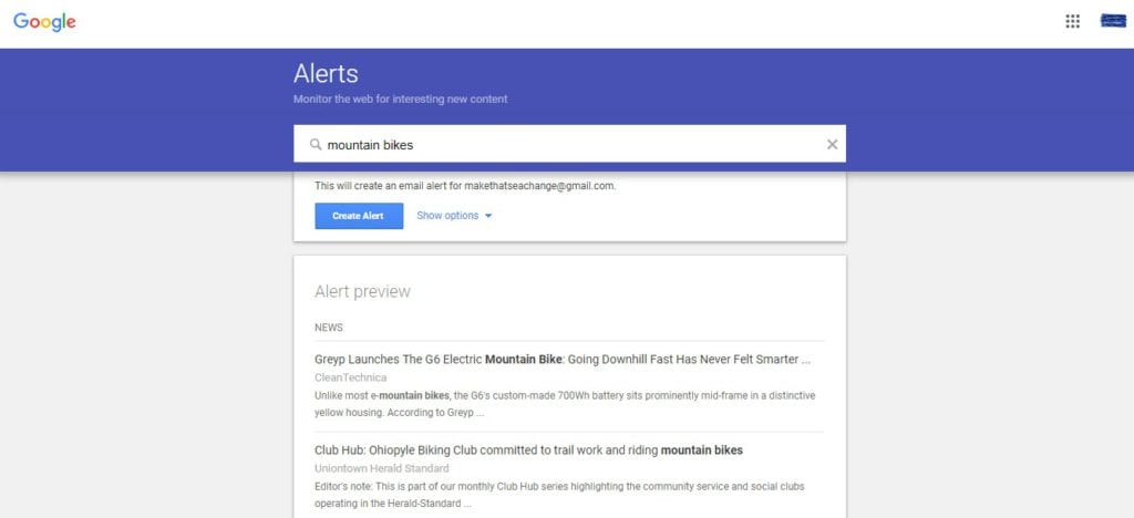 How to Find Content for a Blog Post - google alert