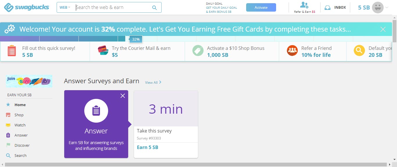 Can You Make Money with Swagbucks - main page