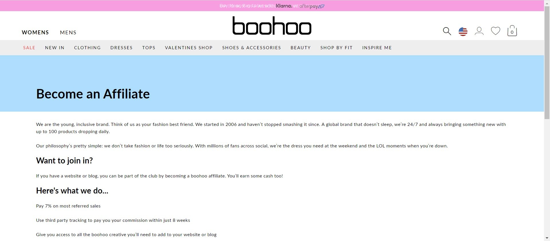clothing affiliate marketing programs - Boohoo affiliate