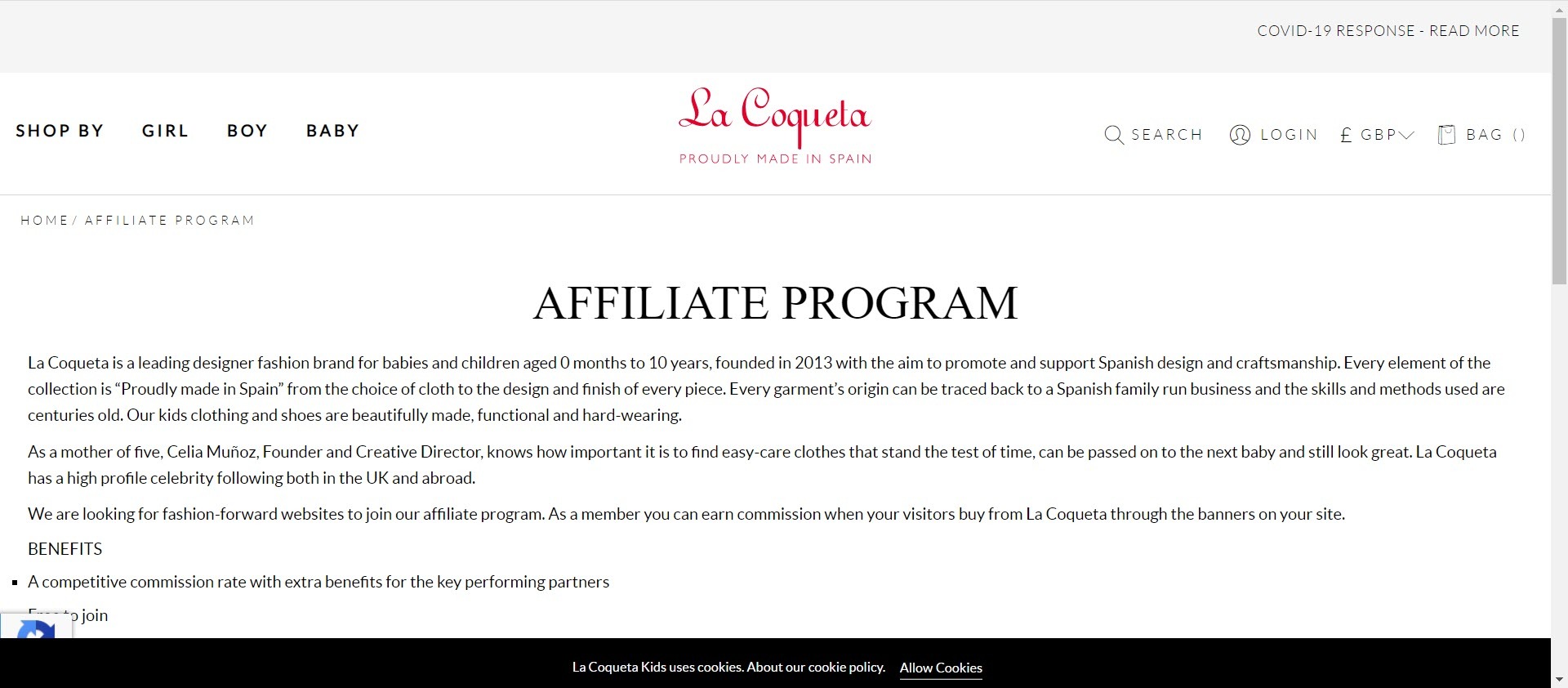 Kids Clothes Affiliate Programs - La Coqueta affiliate