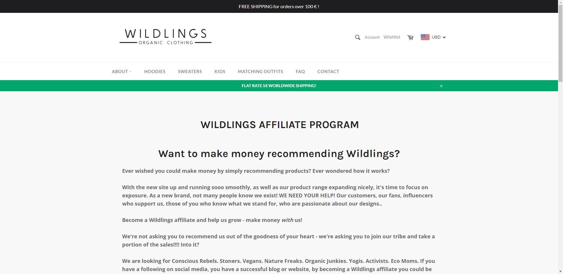 eco friendly affiliate programs - Wildlings affiliate
