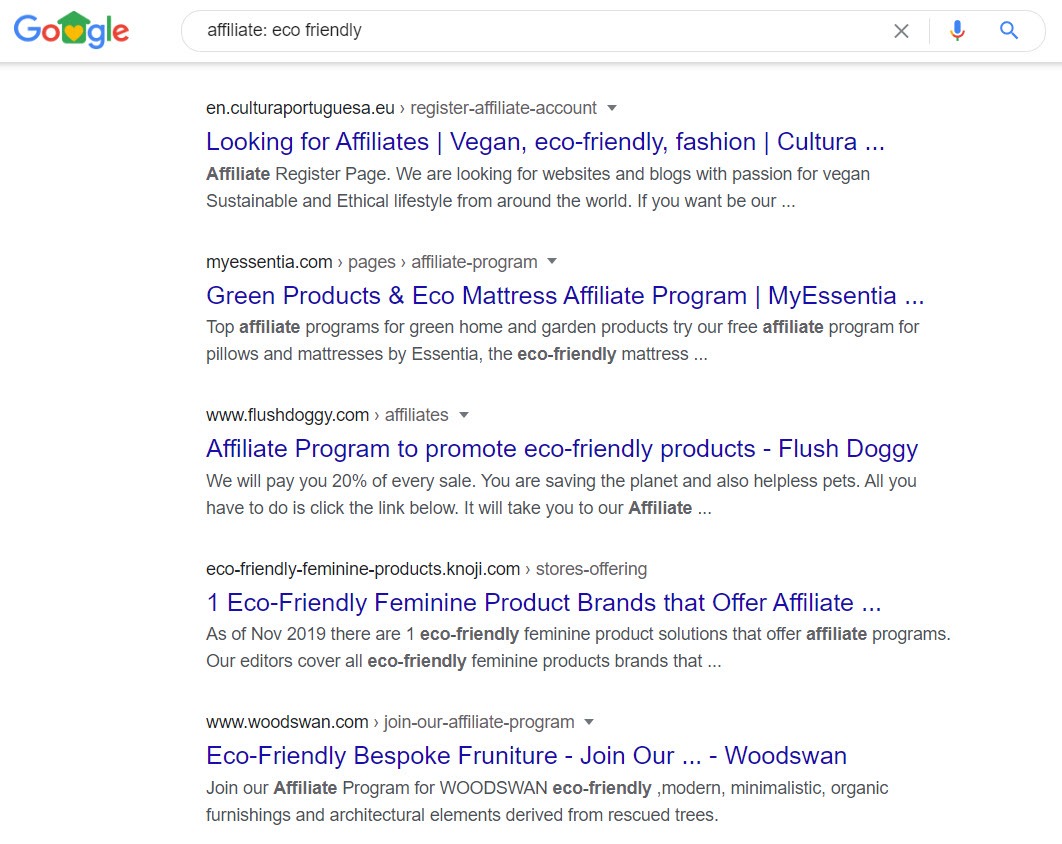eco friendly affiliate programs - program search