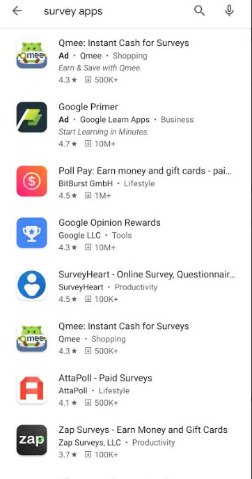 Phone Apps that Pay Money - survey search