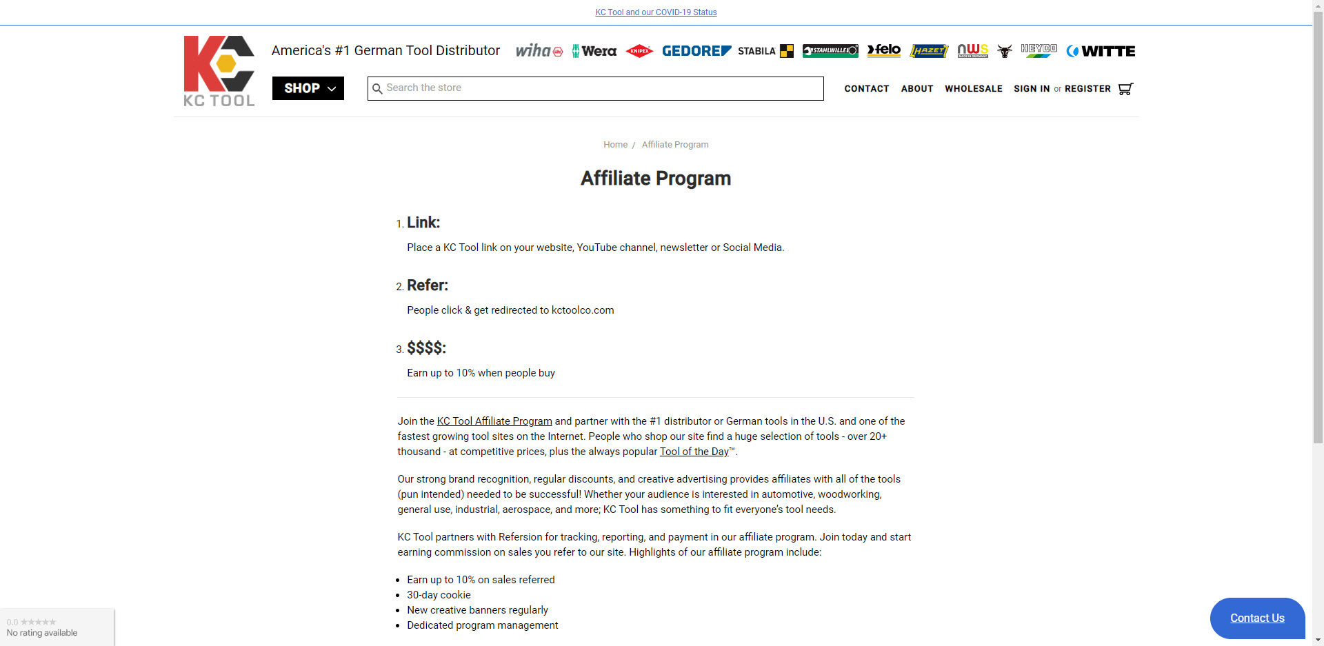 Power tools affiliate programs - KC Tool affiliate