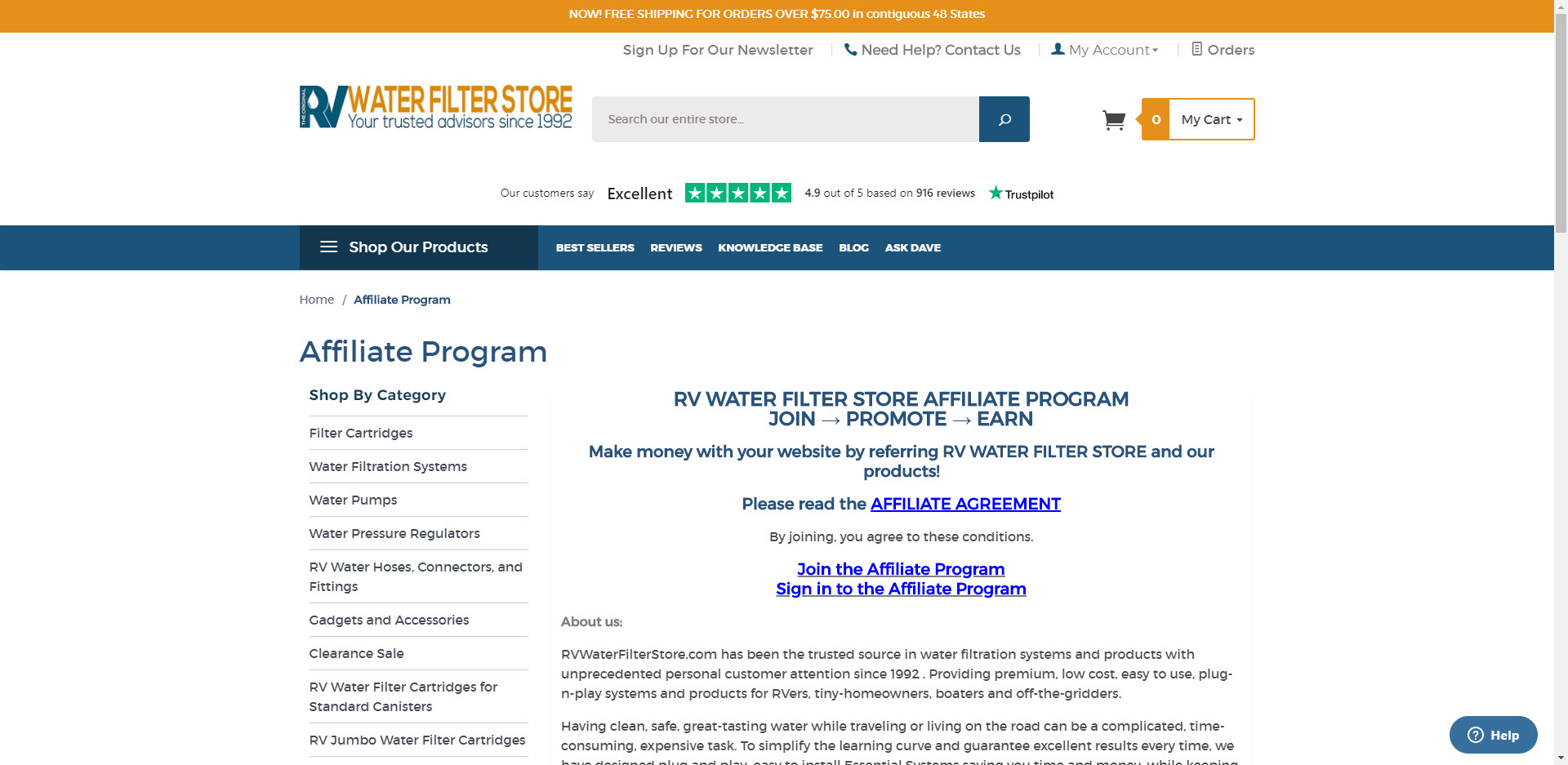 RV affiliate programs - RV Water Filter Store Affiliate