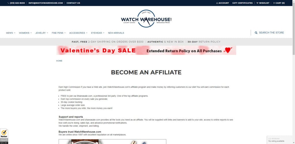 Watch affiliate programs - watch warehouse affiliate