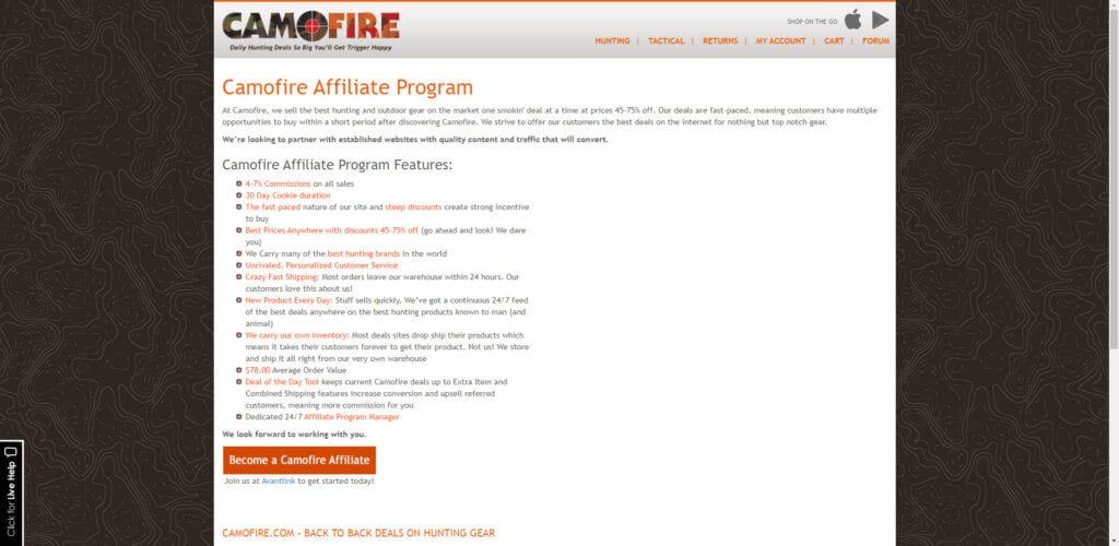 hunting affiliate programs - Camofire affiliate