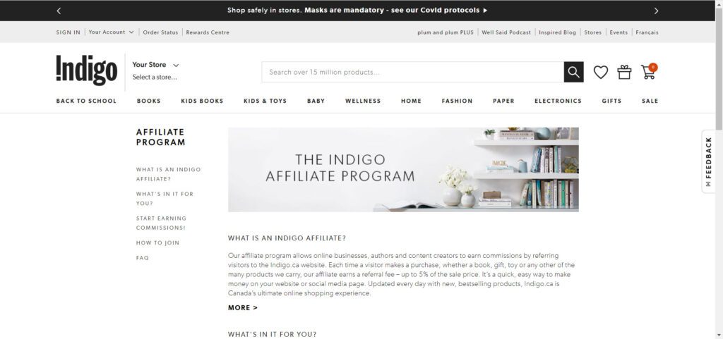 Canadian Affiliate Programs - Indigo affiliate