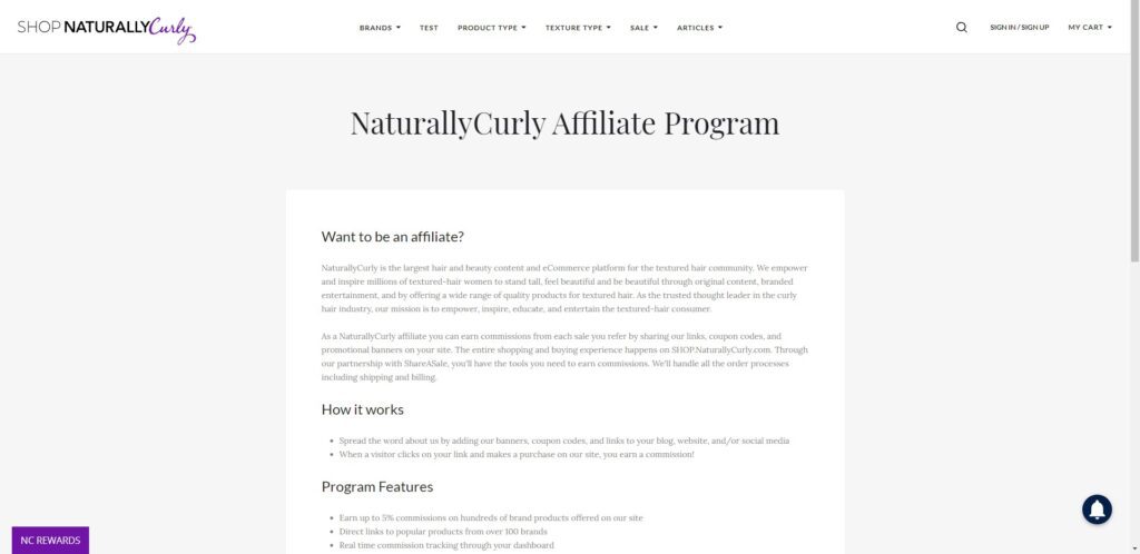 Hair care product Affiliate programs - Naturally curly affiliates