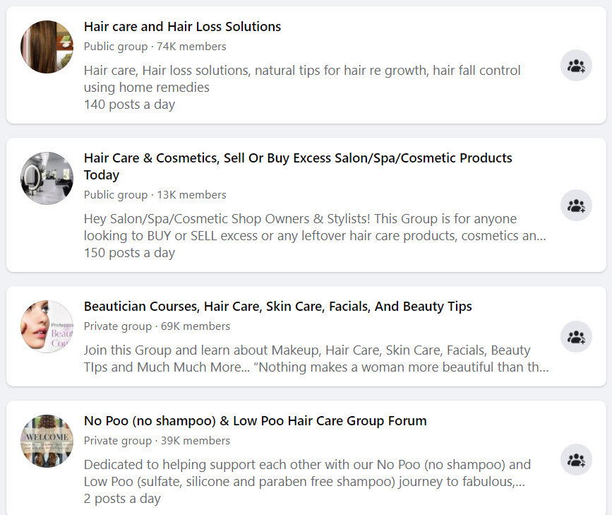 Sell Hair Care Online - Facebook groups