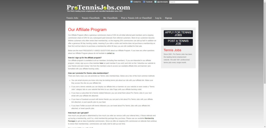 Tennis affiliate programs - ProTennisJobs.com affiliate