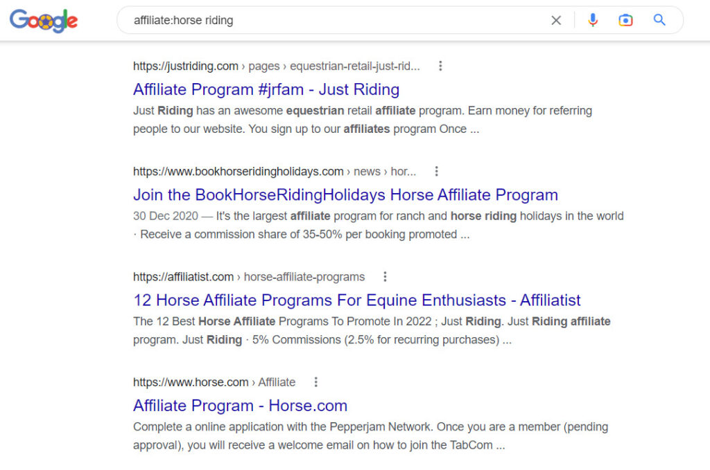 horse riding affiliate programs - Affiliate list