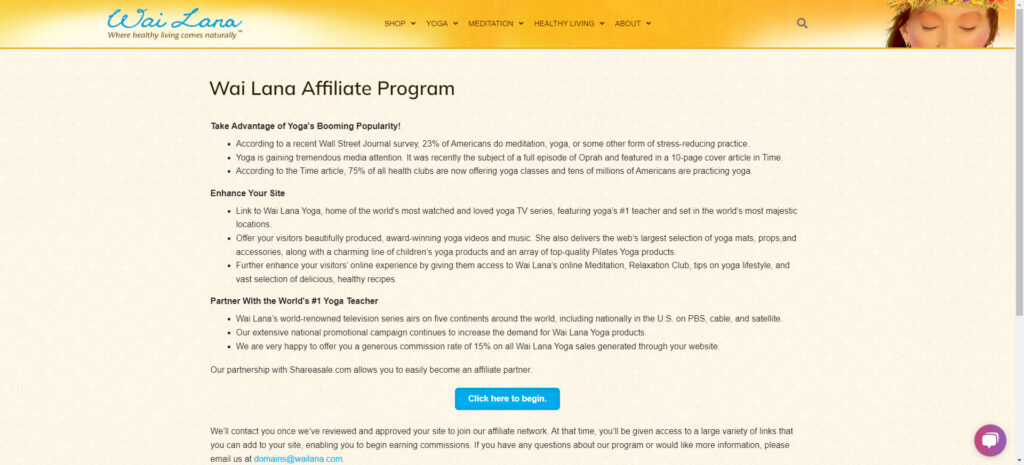 Yoga affiliate programs - Wailana affiliate